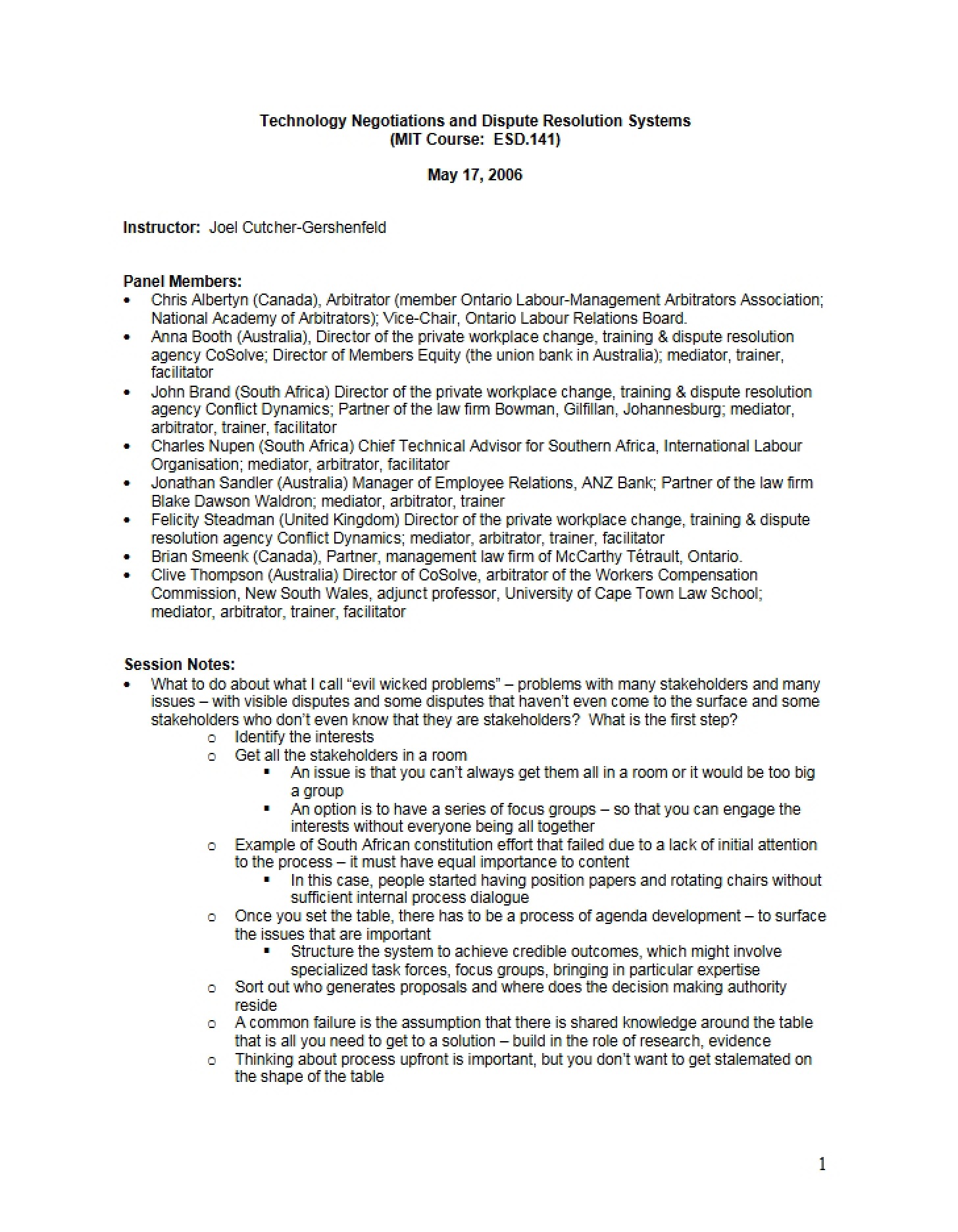 Dispute Resolution Systems and Technology Negotiations