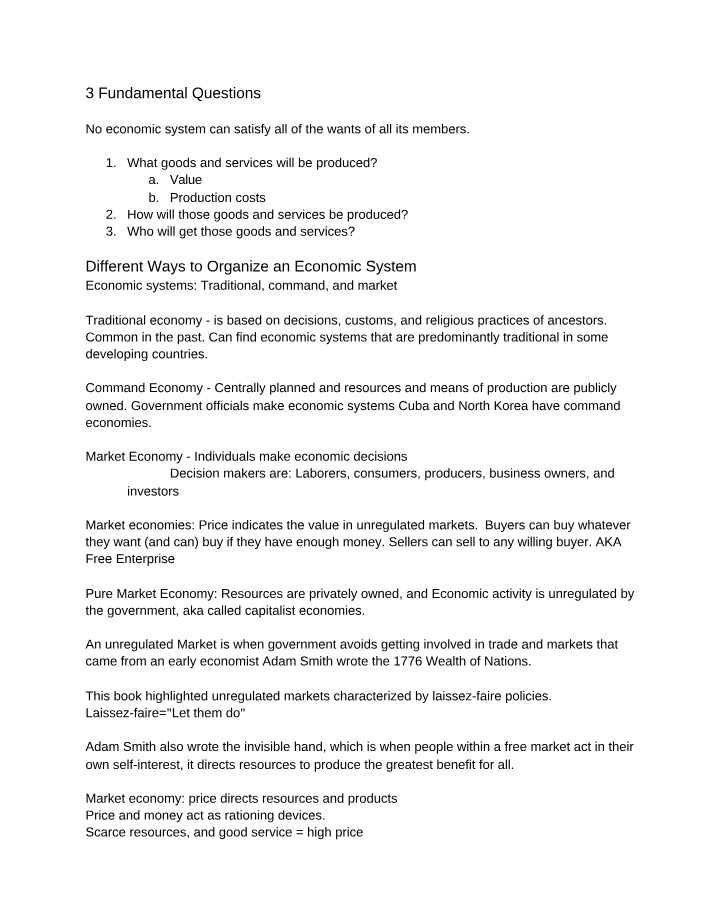 Economic Systems and Fundamental Questions