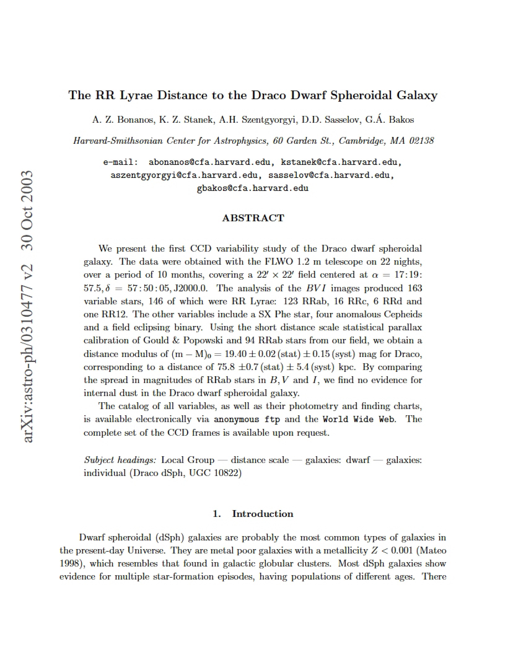 Draco Dwarf Spheroidal Galaxy RR Lyrae Distance