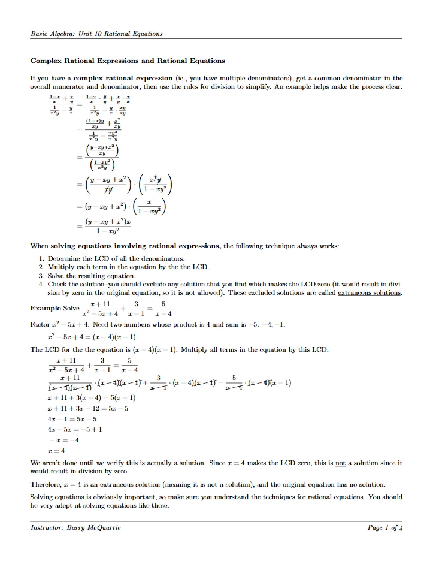 Rational Equations and Complex Rational Expressions