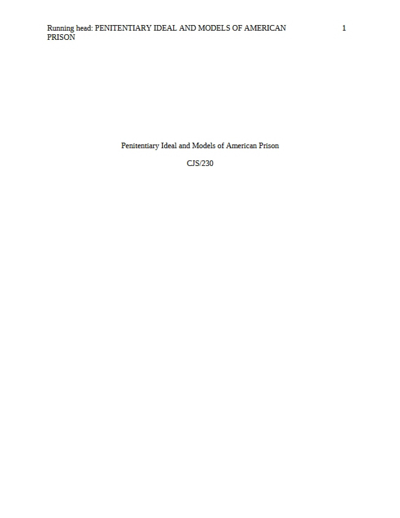American Prison Models and Penitentiary Ideals
