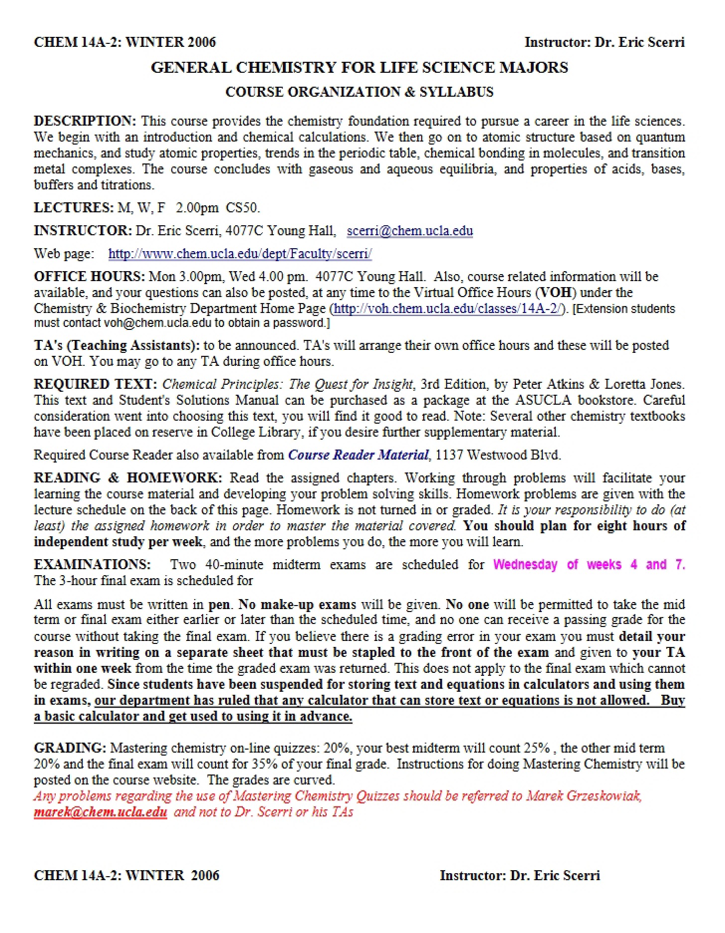 Course Syllabus - CHEM 14A