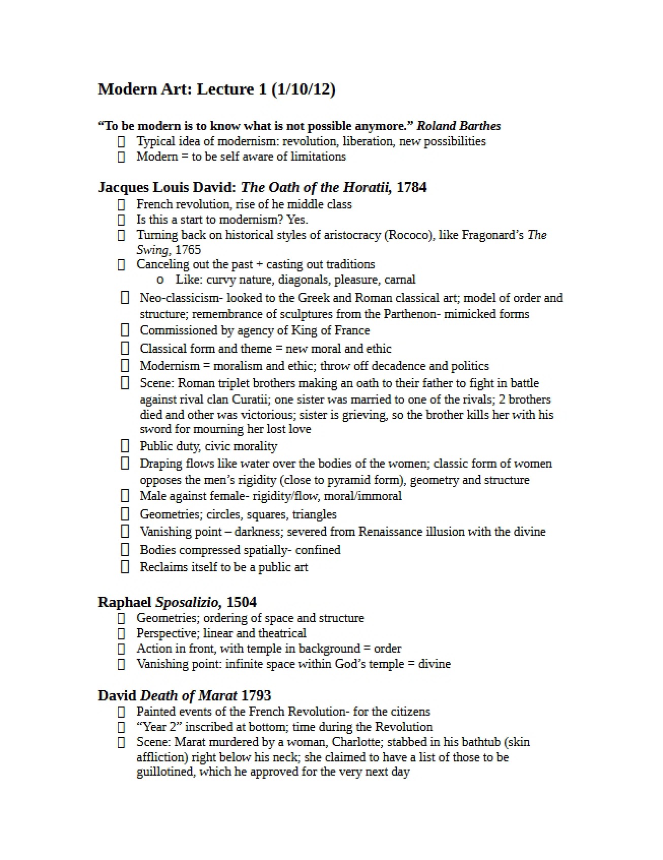 Modern Art, Lecture 1 Notes