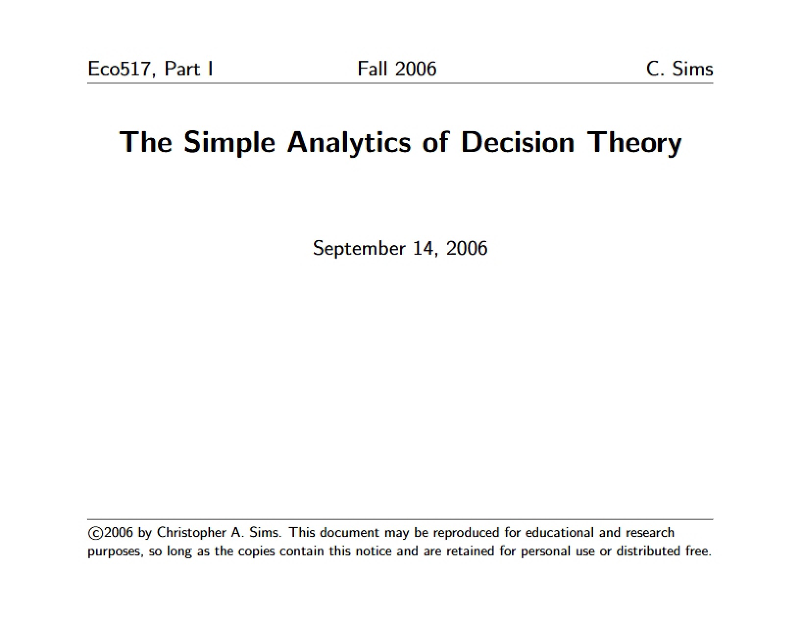 Decision Theory Simple Analytics
