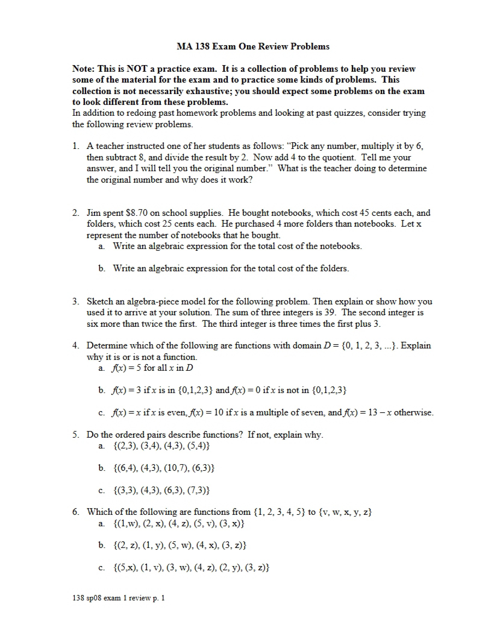 Problems for Reviewing Exam One