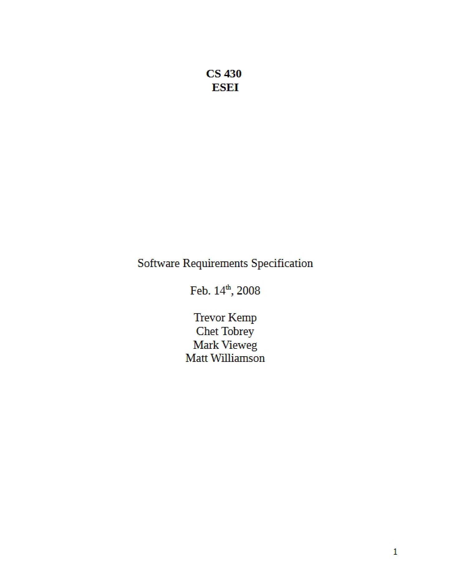 Specifications for Software Requirements