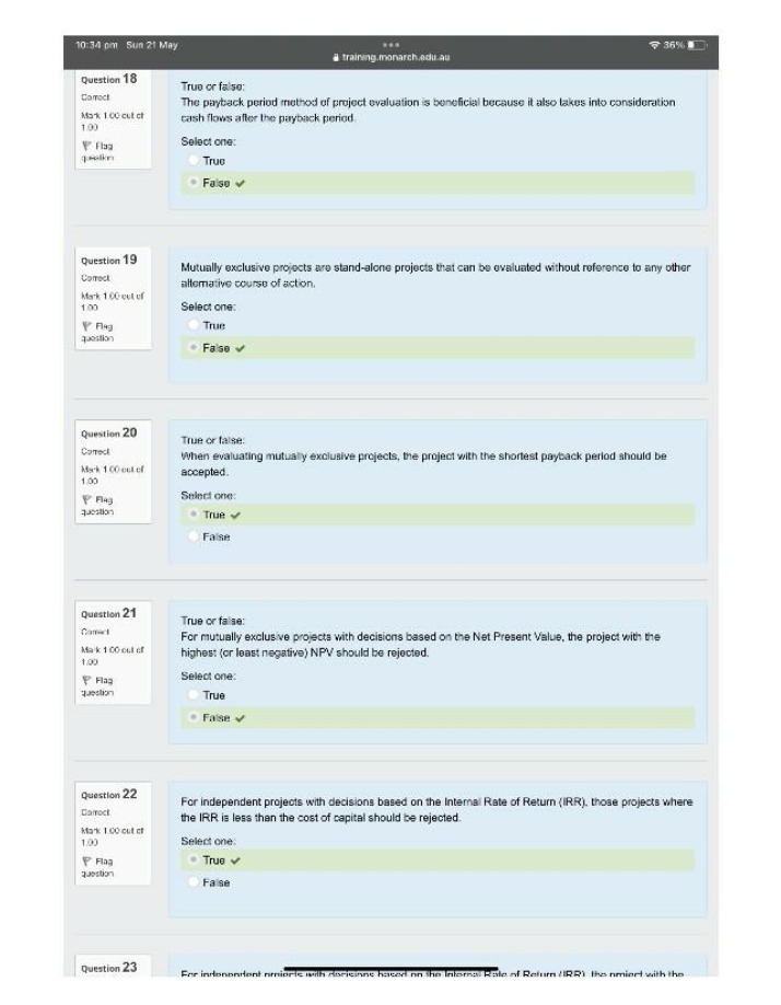 Quiz on Project Evaluation Methods