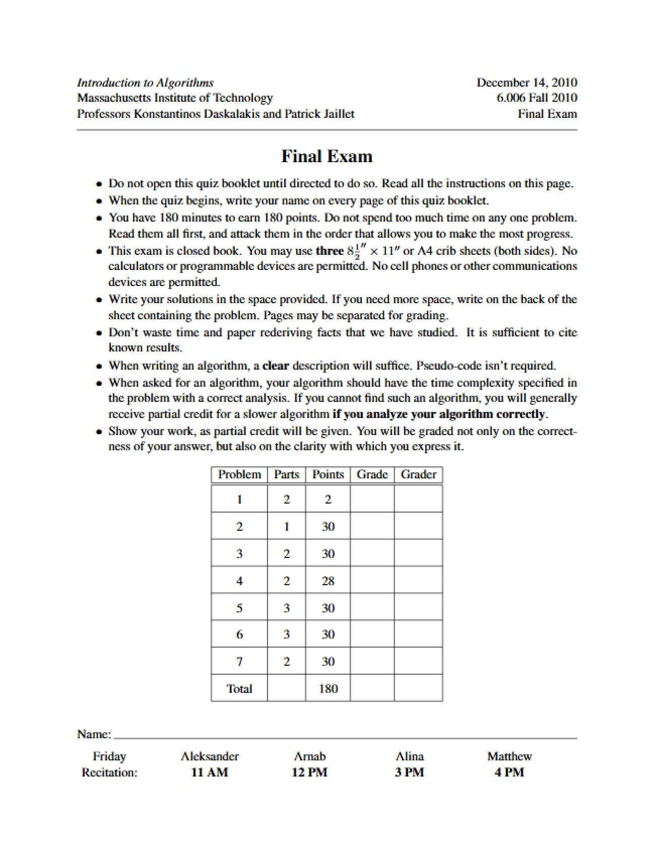 Algorithms Final Test