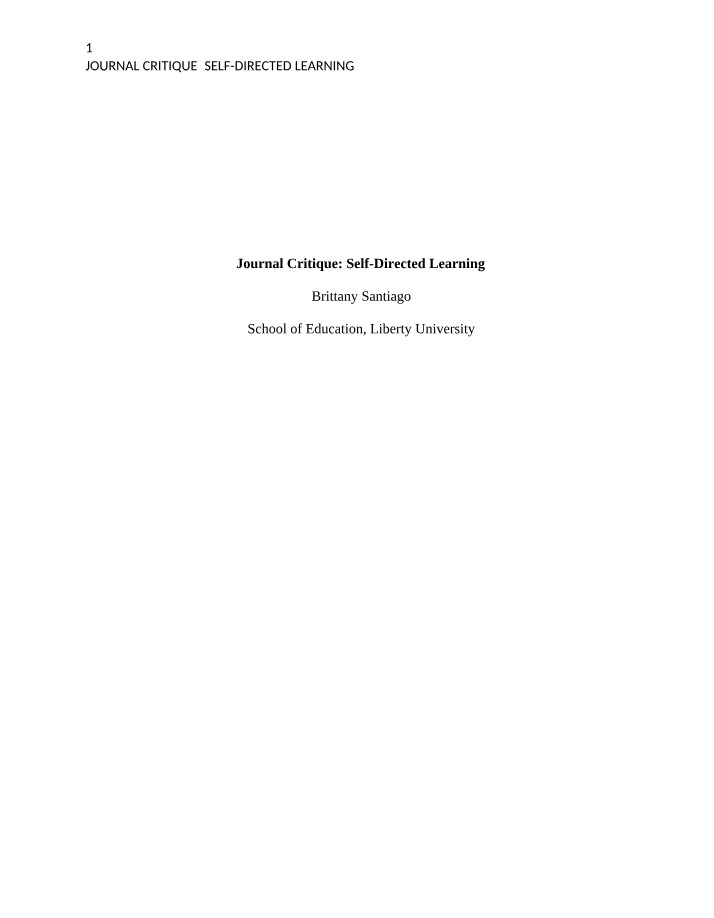 Self-Directed Learning Journal Critique