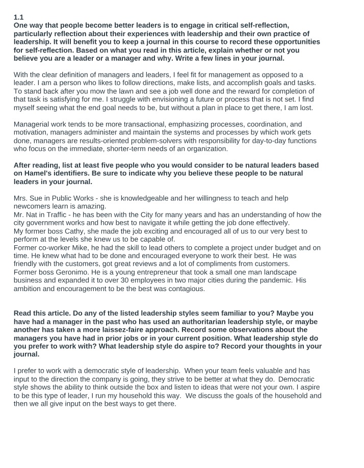 Self-Reflection for Leadership Development