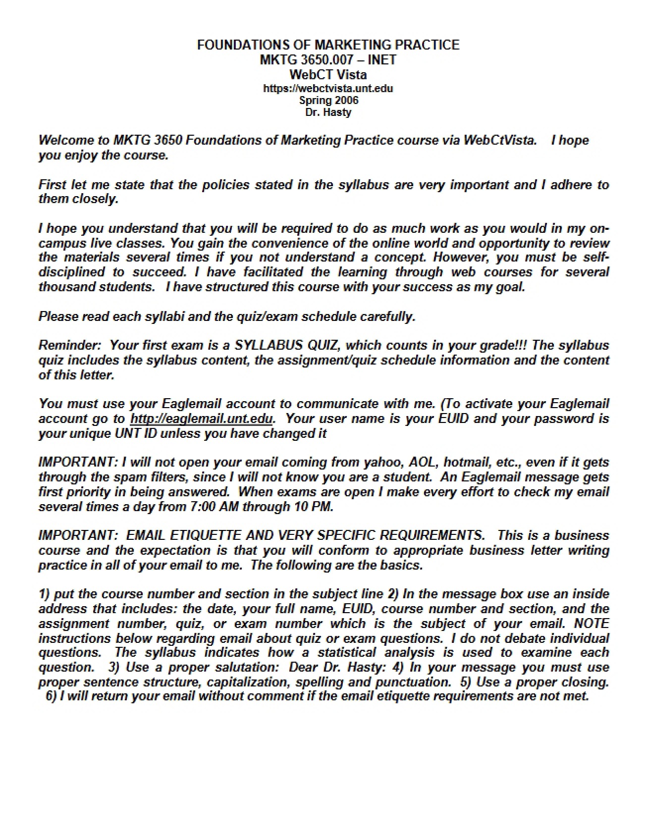 Syllabus for MKTG 3650