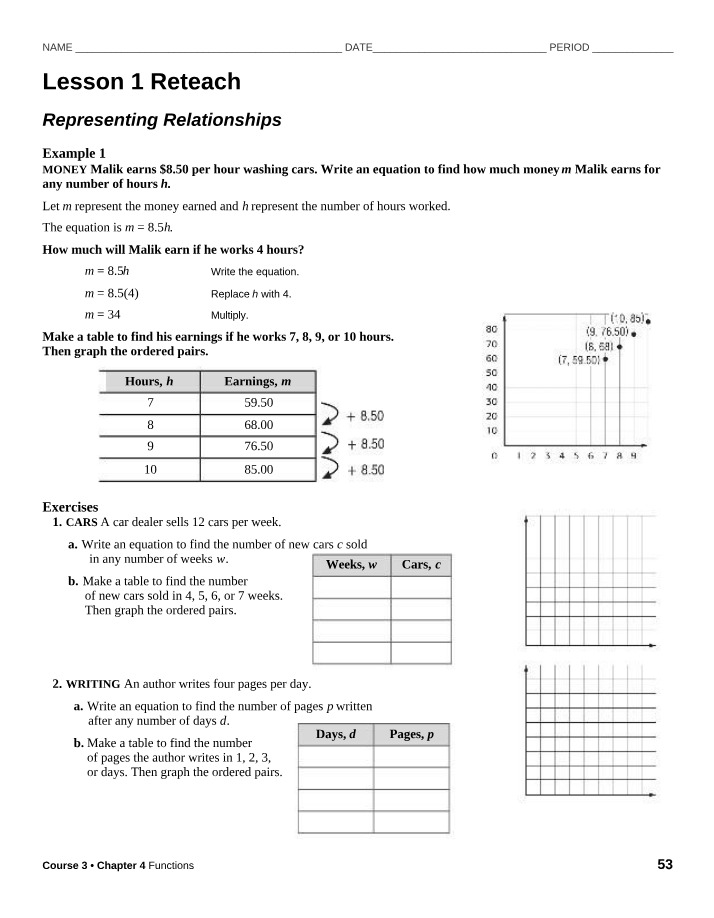 Reteach - Representing Relationships