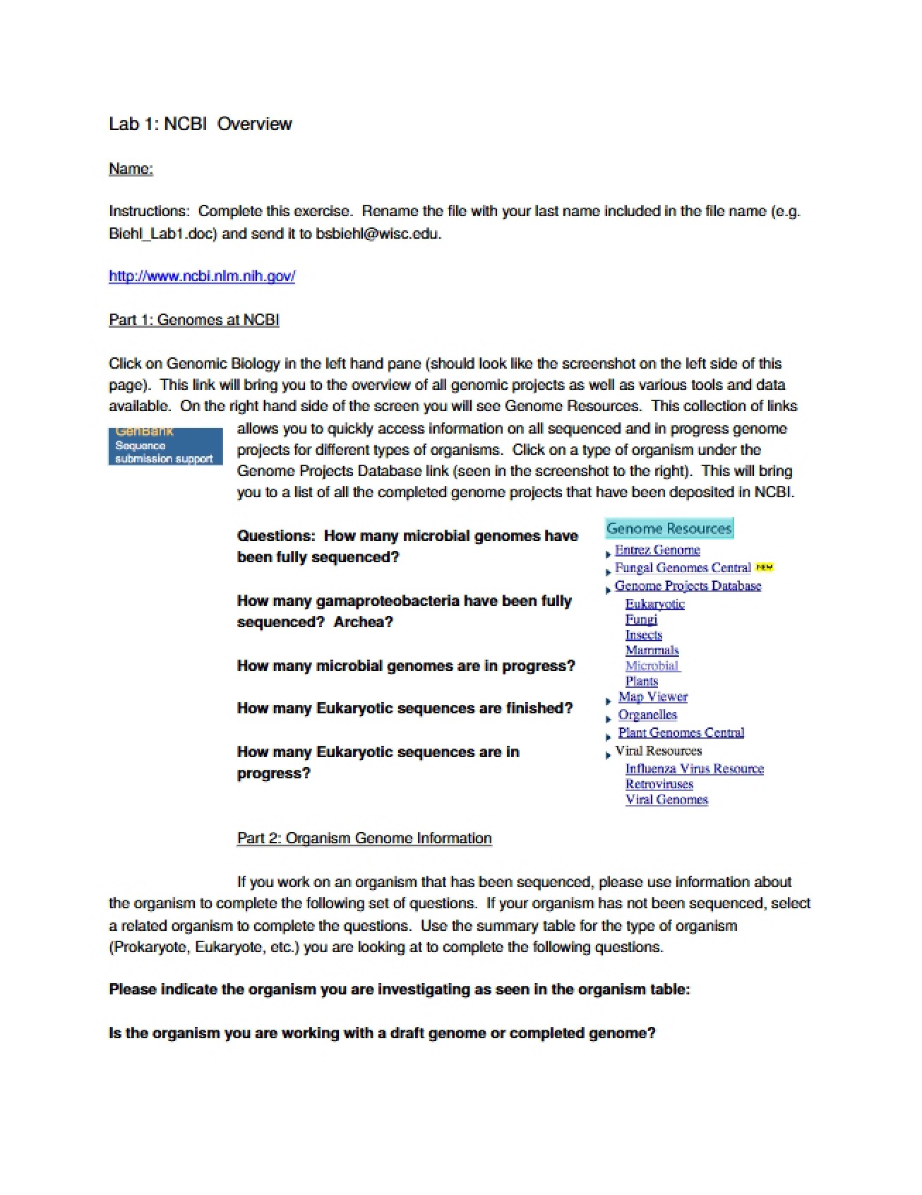 NCBI Overview (Lab 1)