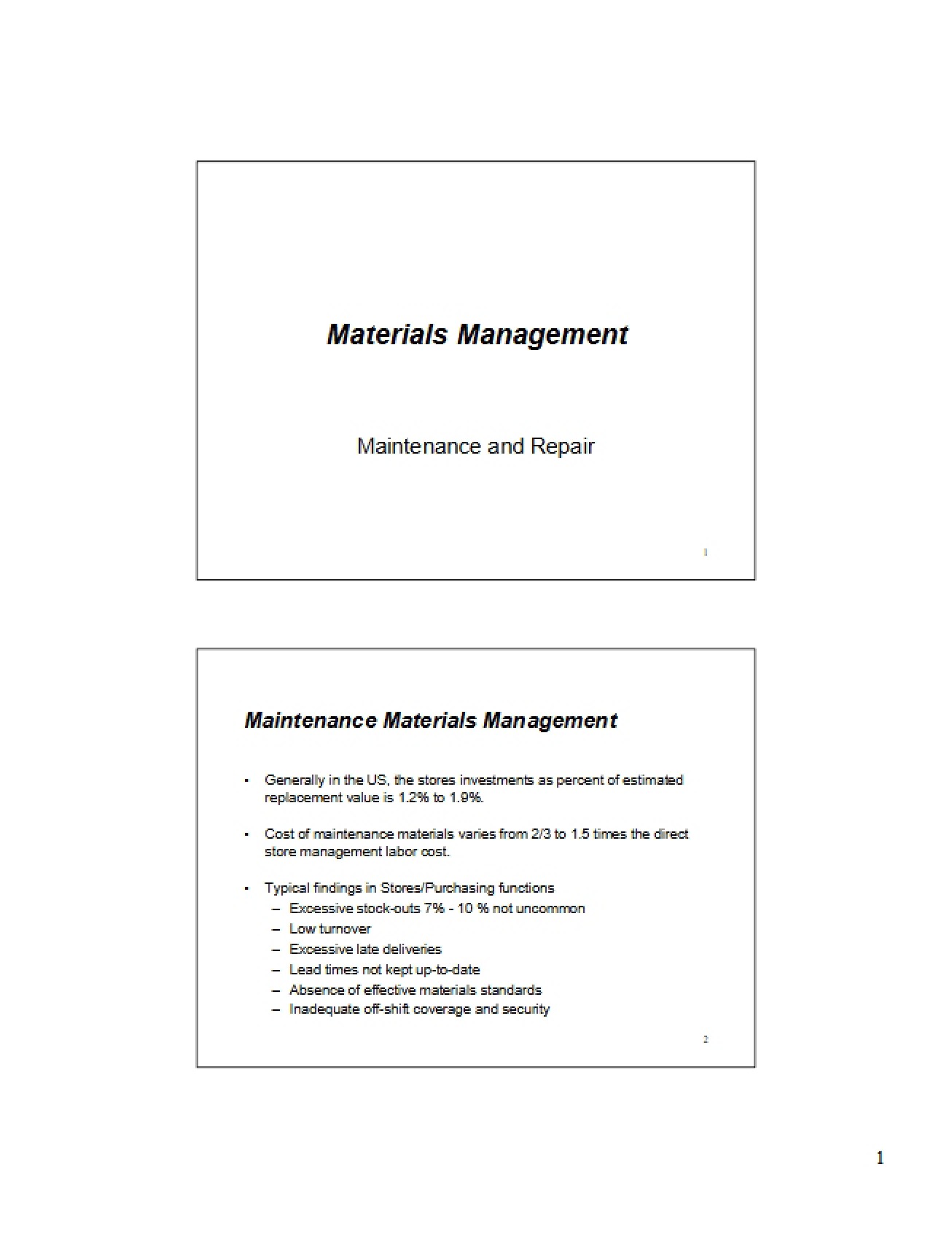 Maintenance and Repair Materials Management