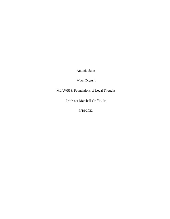 Mock Dissent Assignment