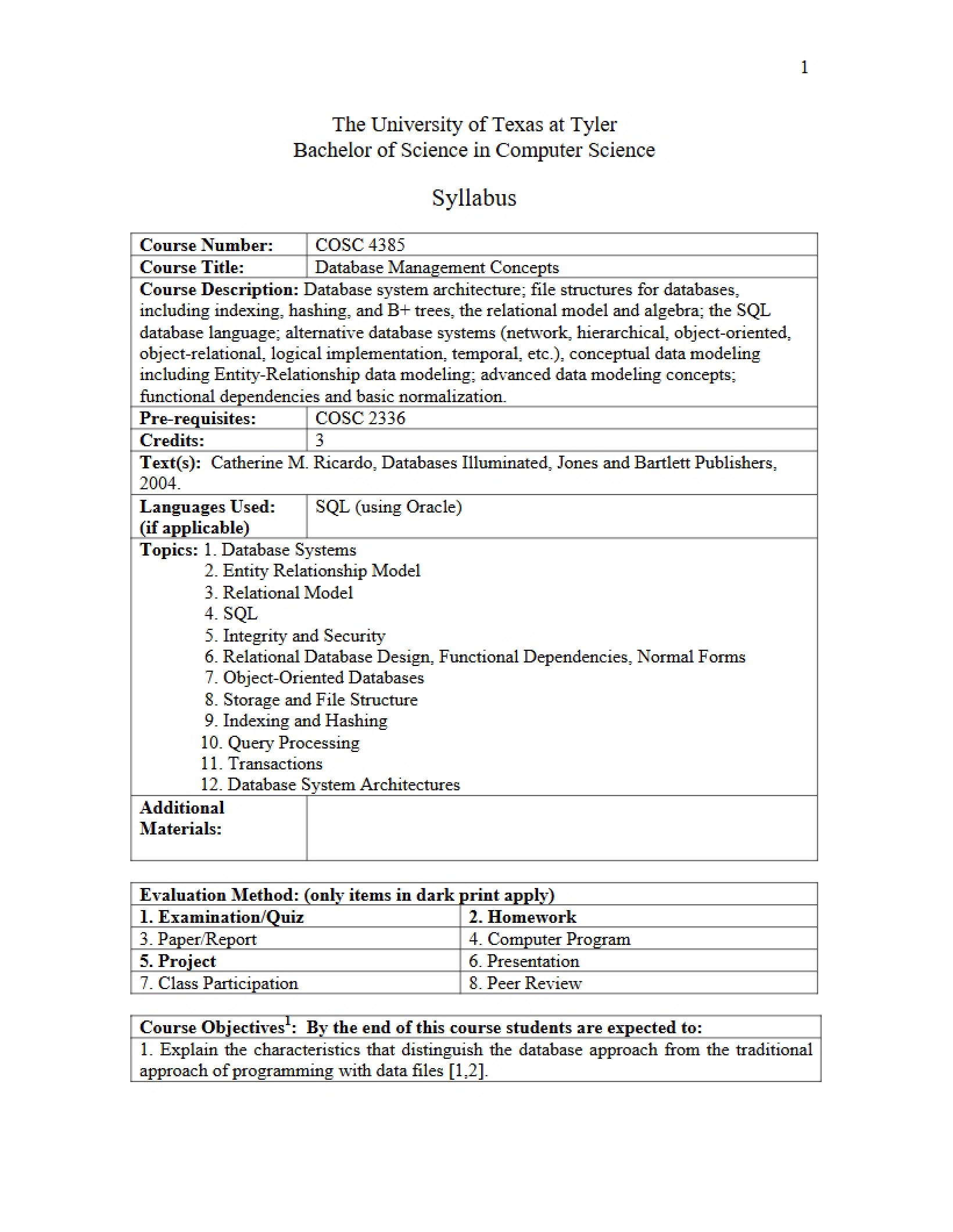Database Management Syllabus
