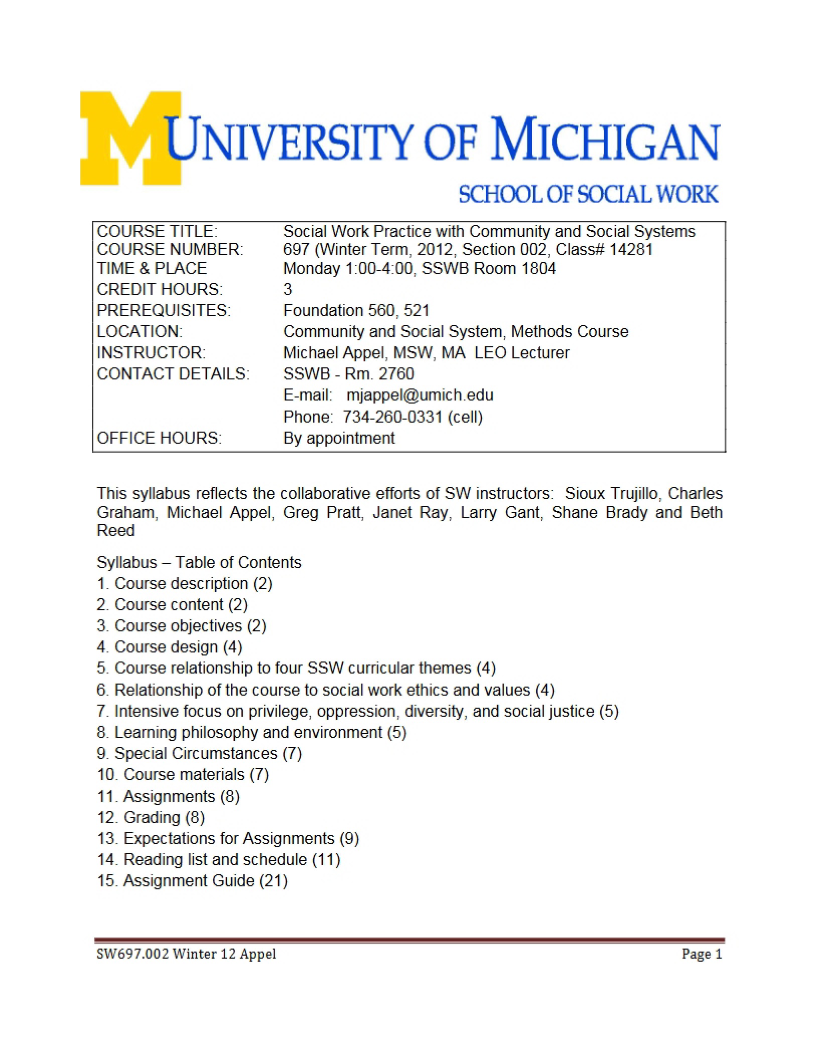 Class Syllabus