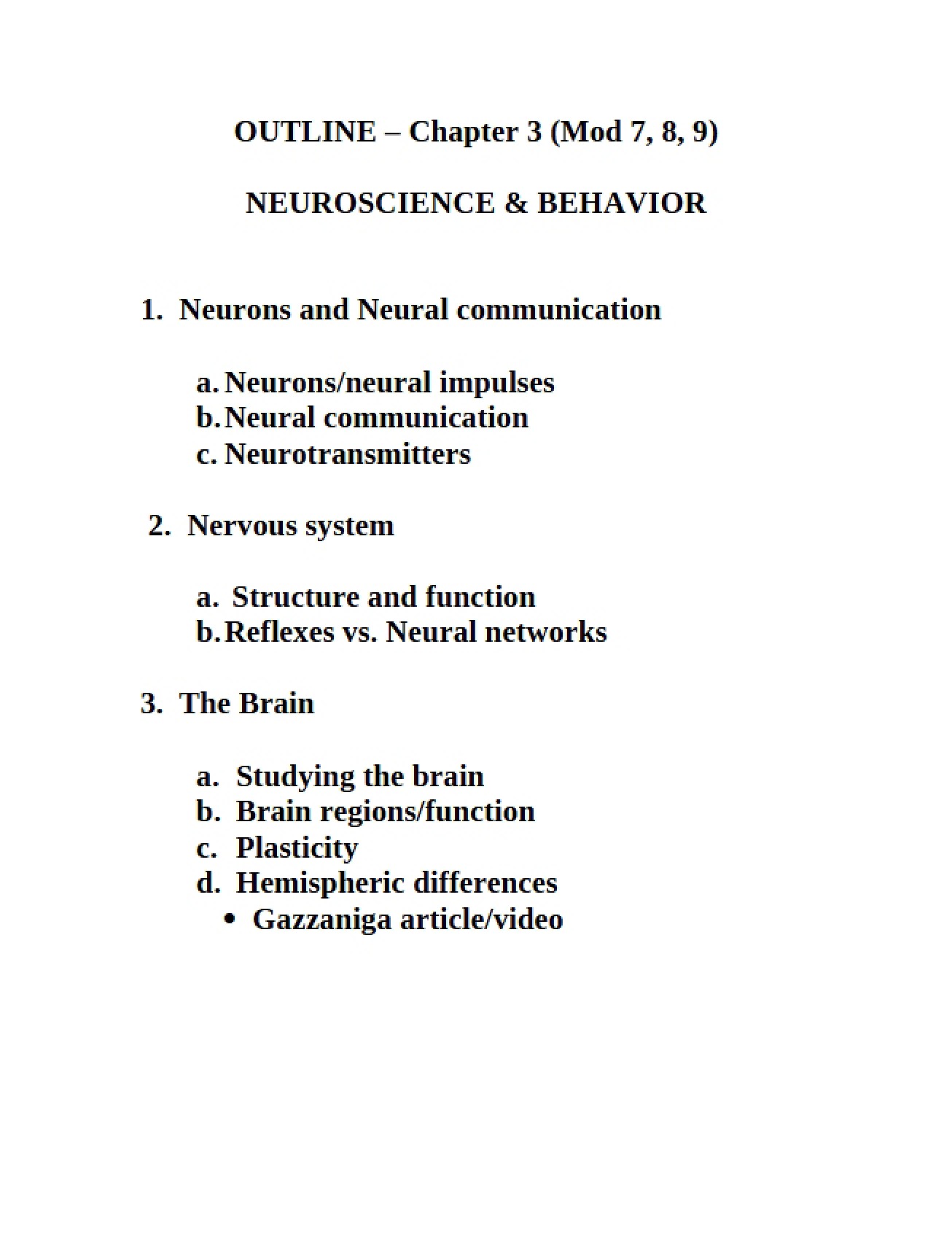 Neuroscience and Behavior