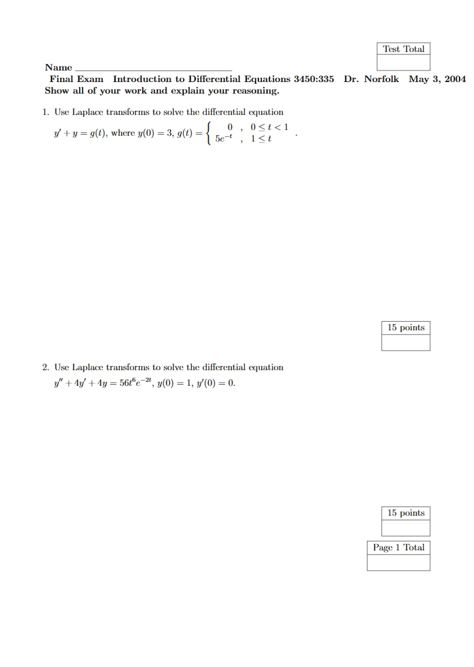 Differential Equations Final