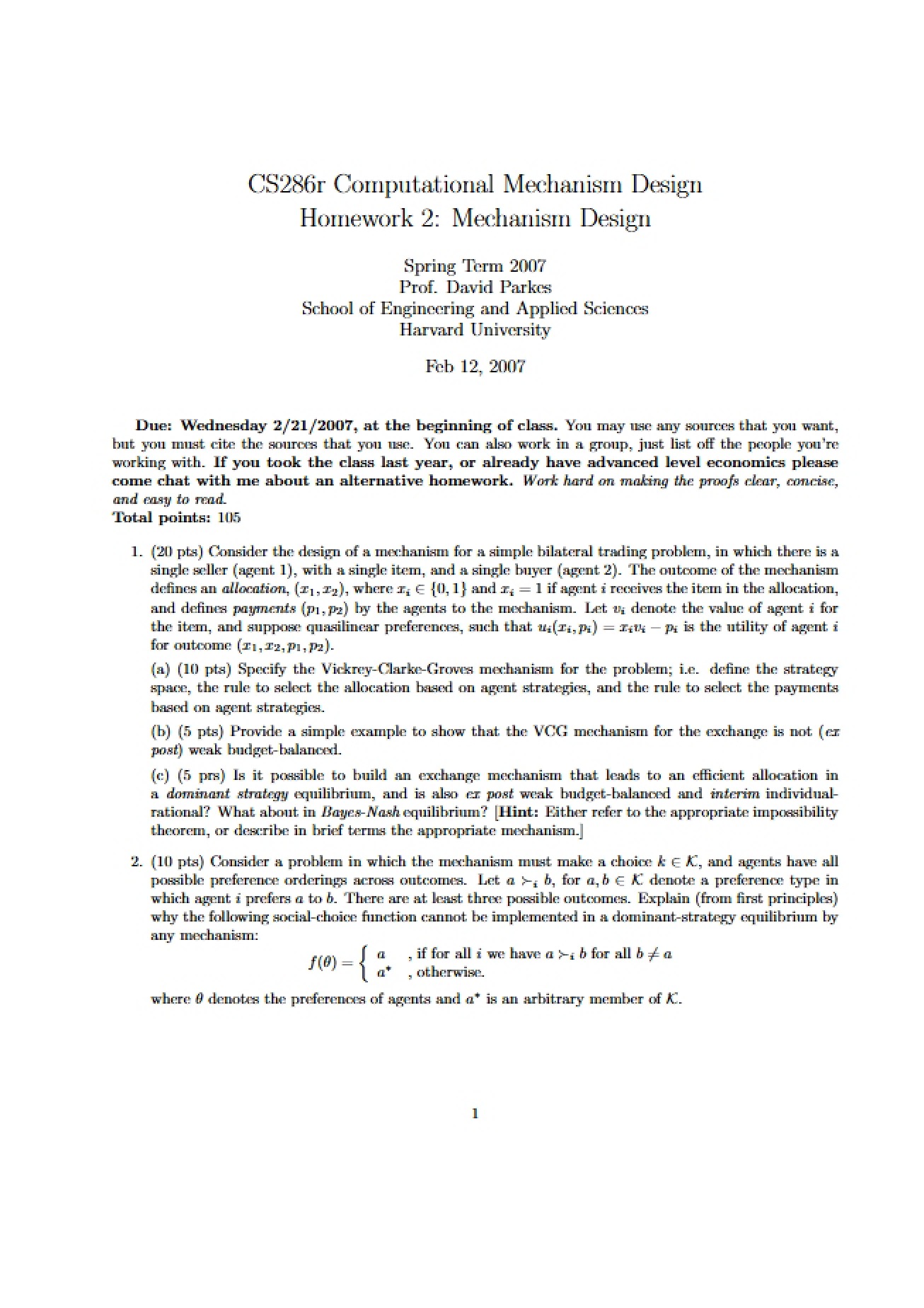 Second Homework Assignment in Electronic Market Design