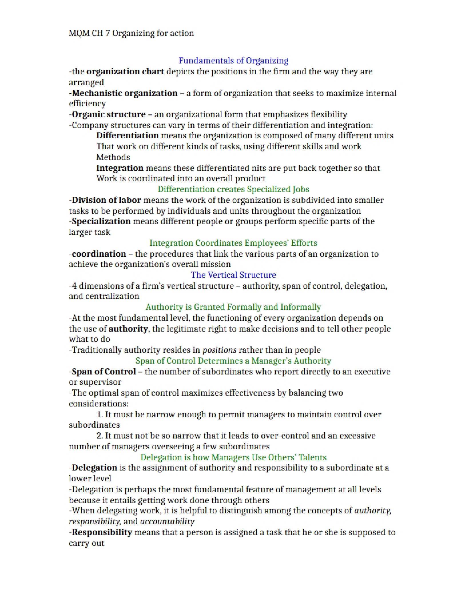 Management Notes Chapter 7