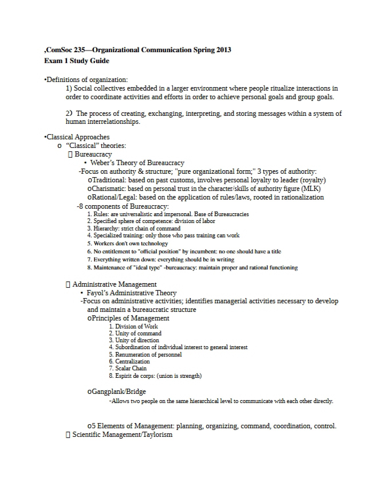 Study Guide for First Exam