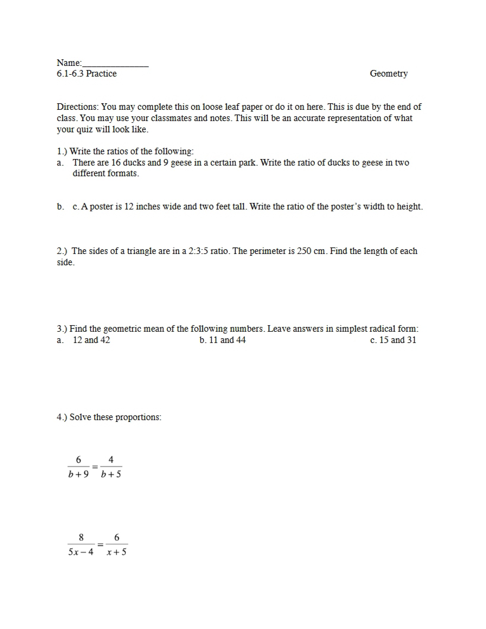 Worksheet for Practice