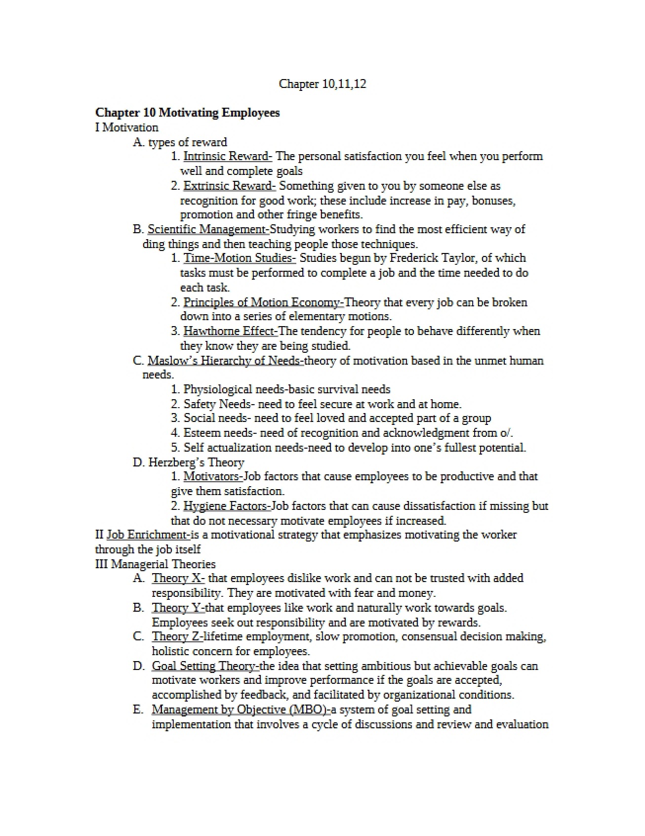 Chapter 10 Motivating Employees