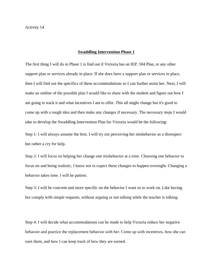 Intervention Plan for Swaddling