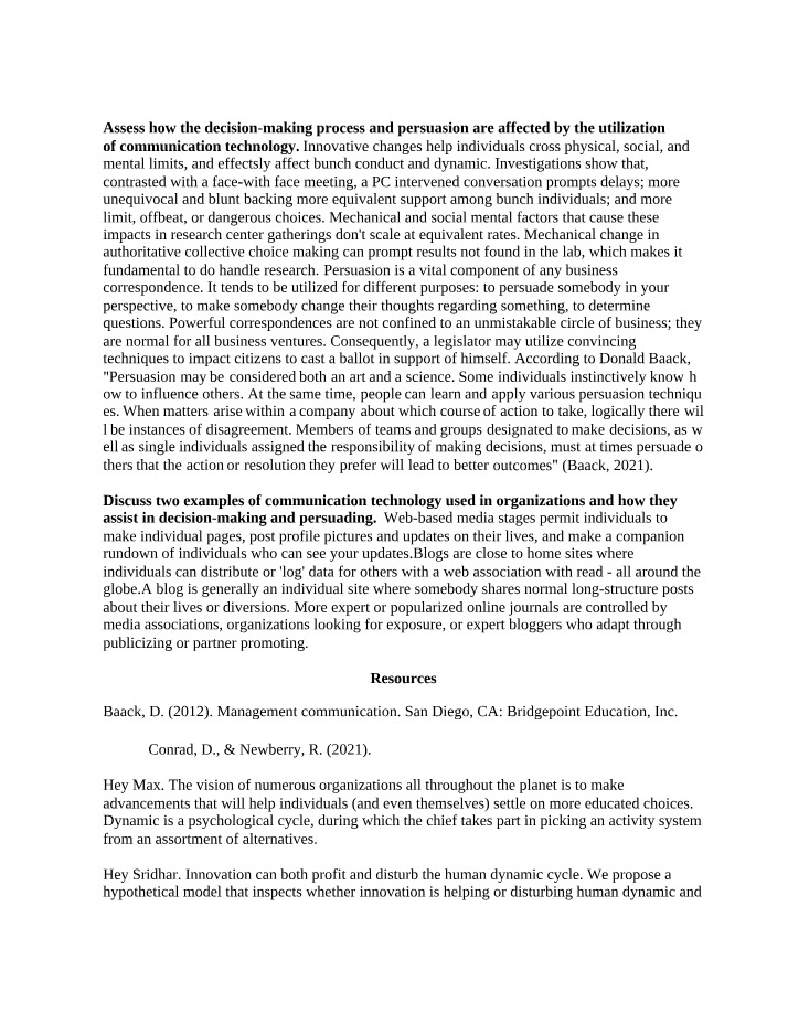 Influence of Communication Technology on Decision-Making and Persuasion
