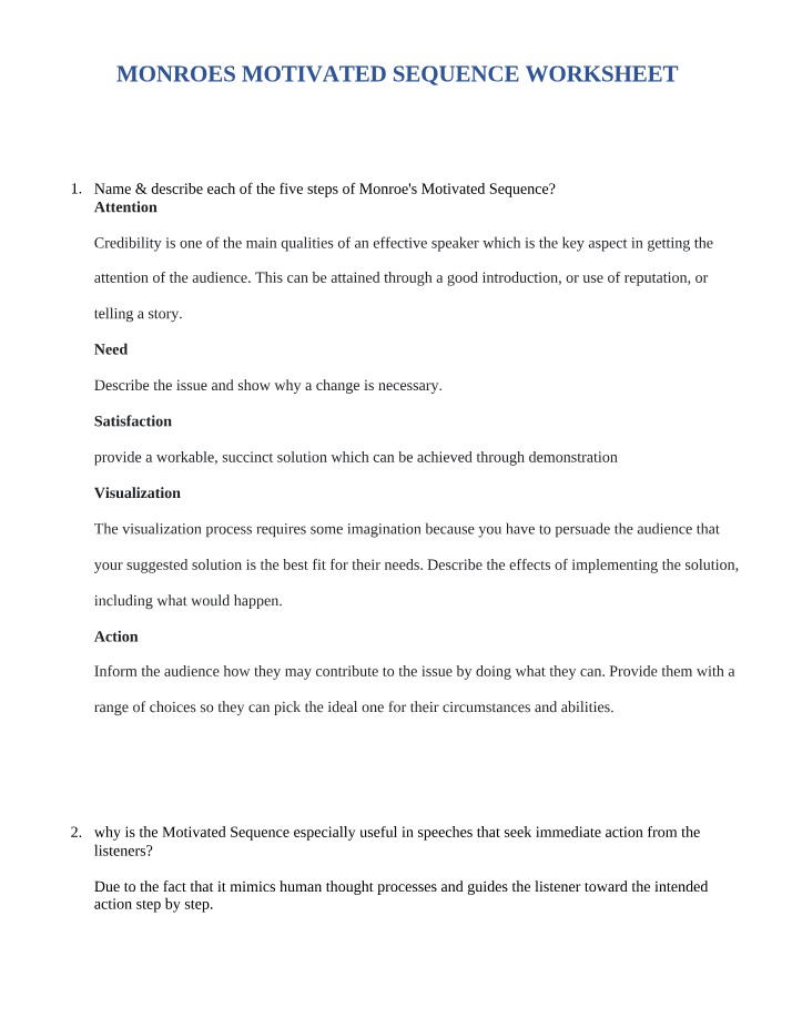 Worksheet - Monroe's Motivated Sequence