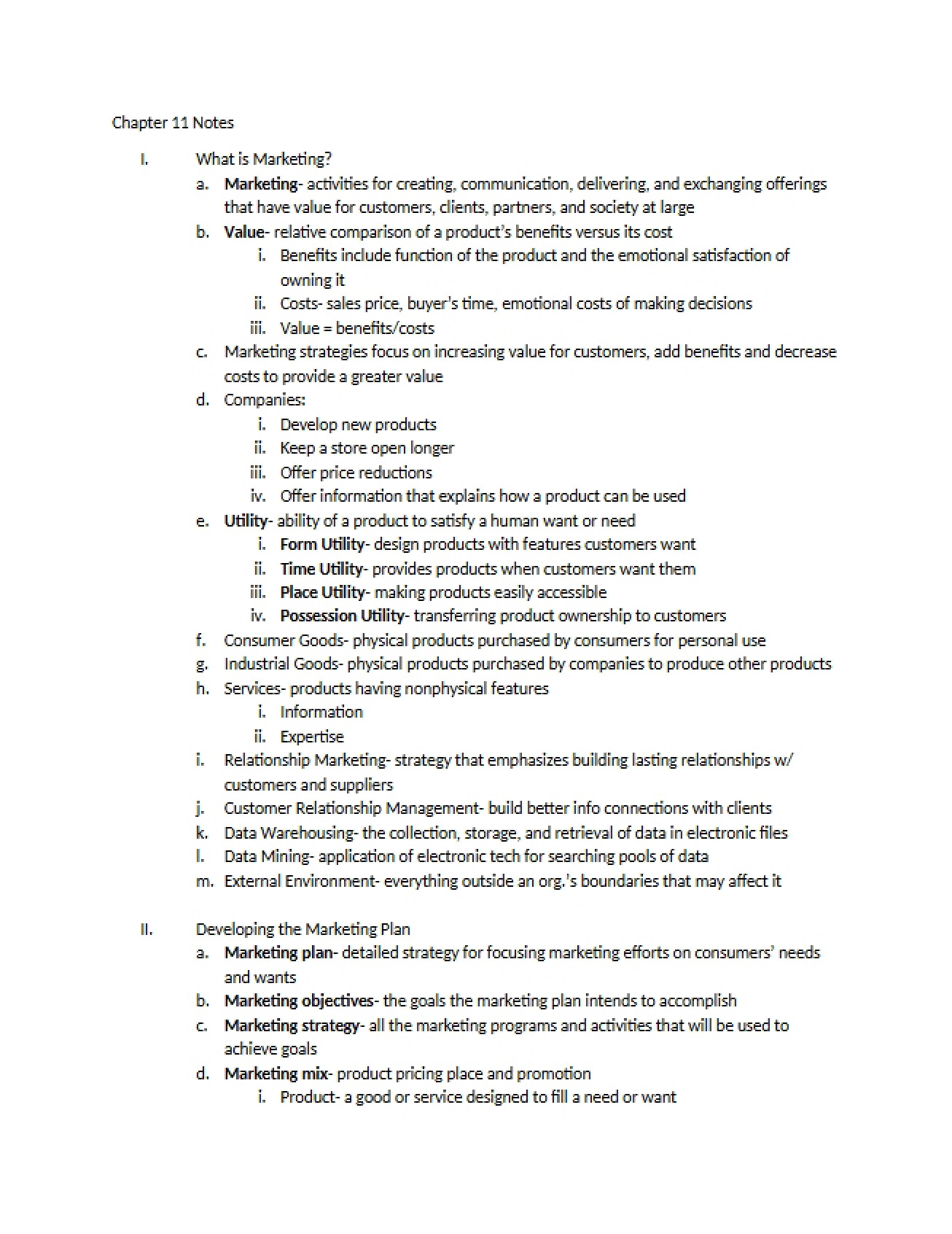 Chapter Eleven Business Notes