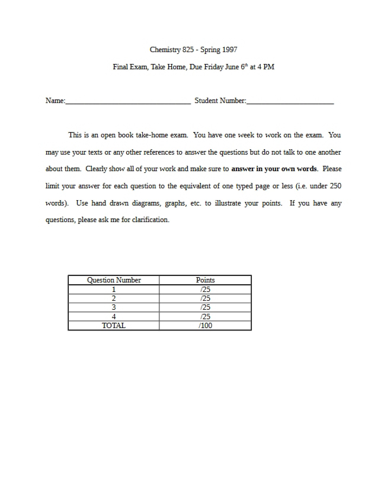 Chemistry 825 Examination
