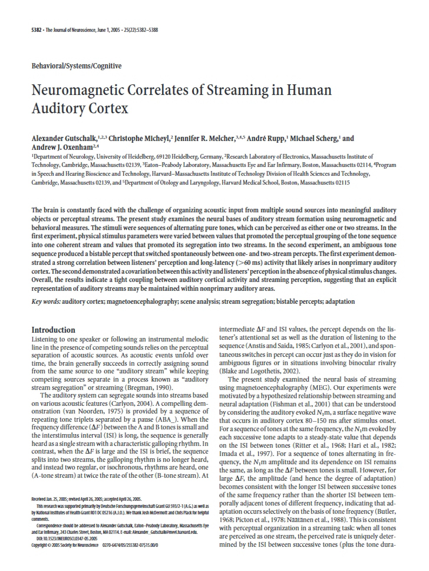 Human Auditory Cortex Streaming Neuromagnetic Correlates