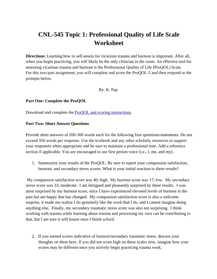 Assessing Burnout and Vicarious Trauma with the ProQOL Scale