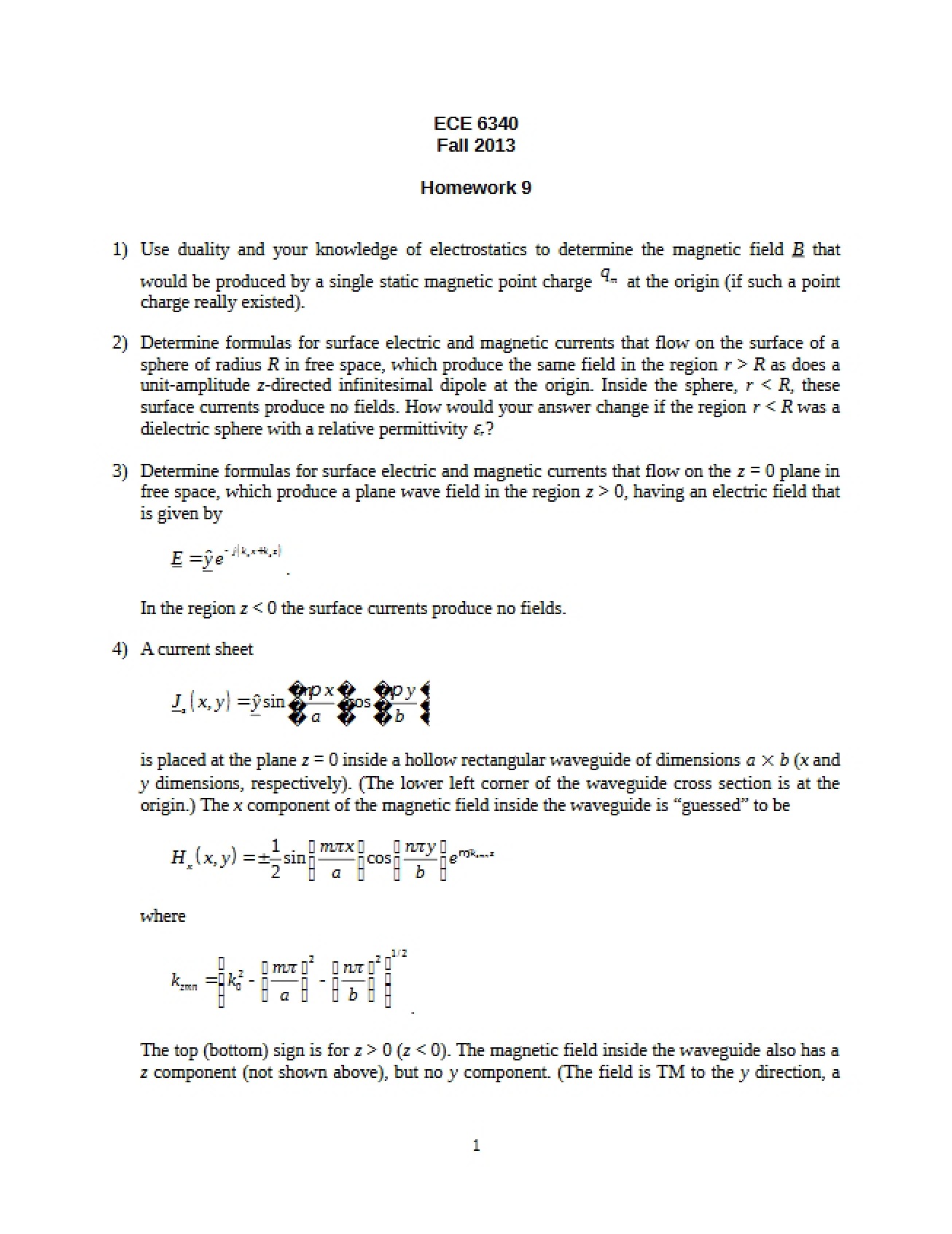 Homework 9 (Electromag Waves)