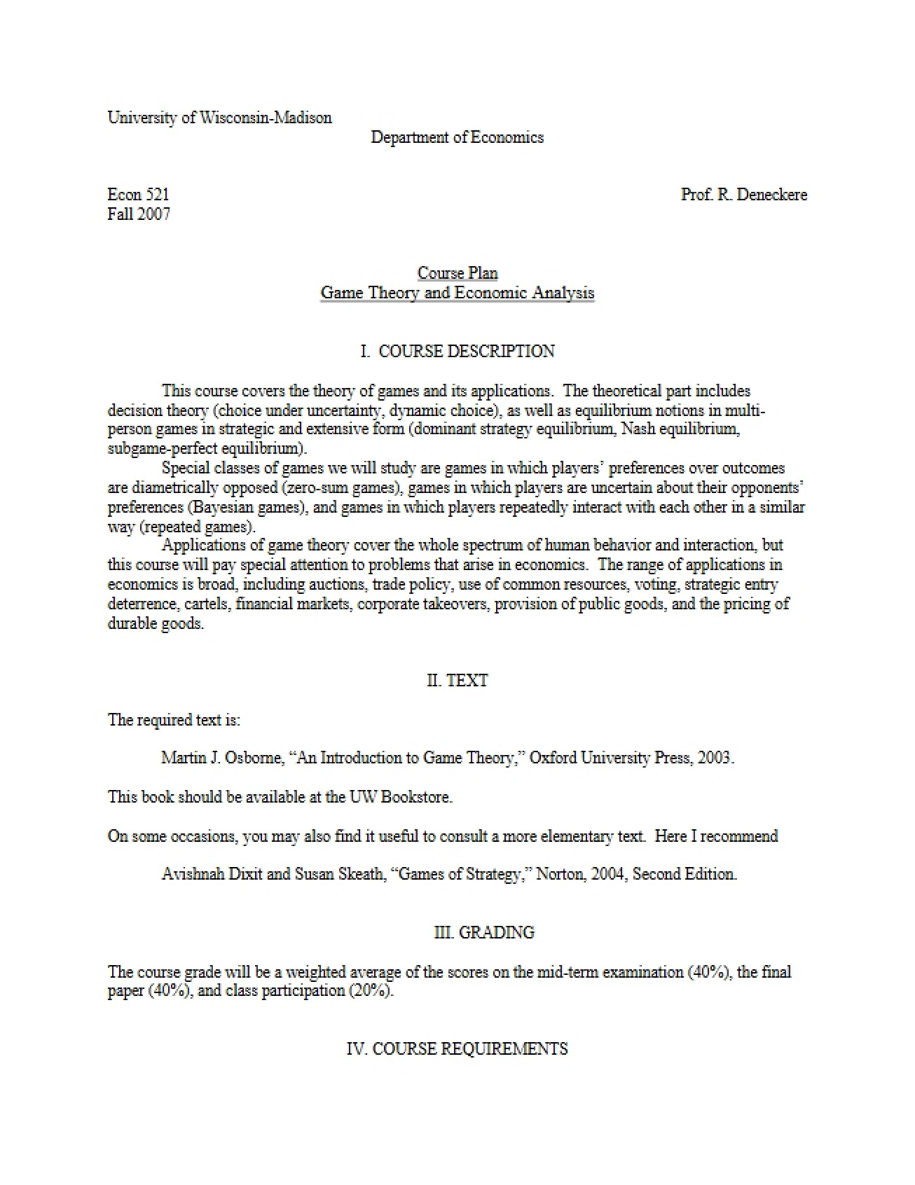 Econ 521 Course Outline