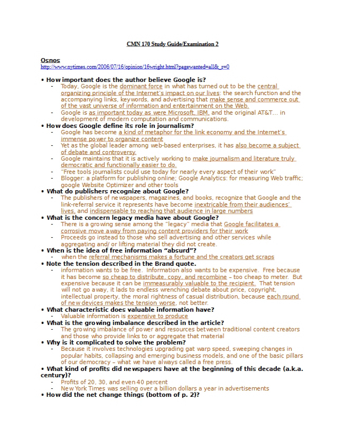 Review Guide for Exam 2