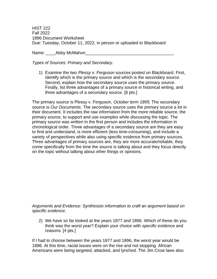 Worksheet - 1896 Document