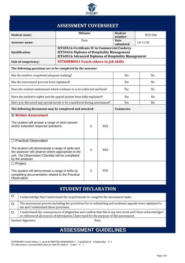 Written Assessment - Coach Others in Job Skills
