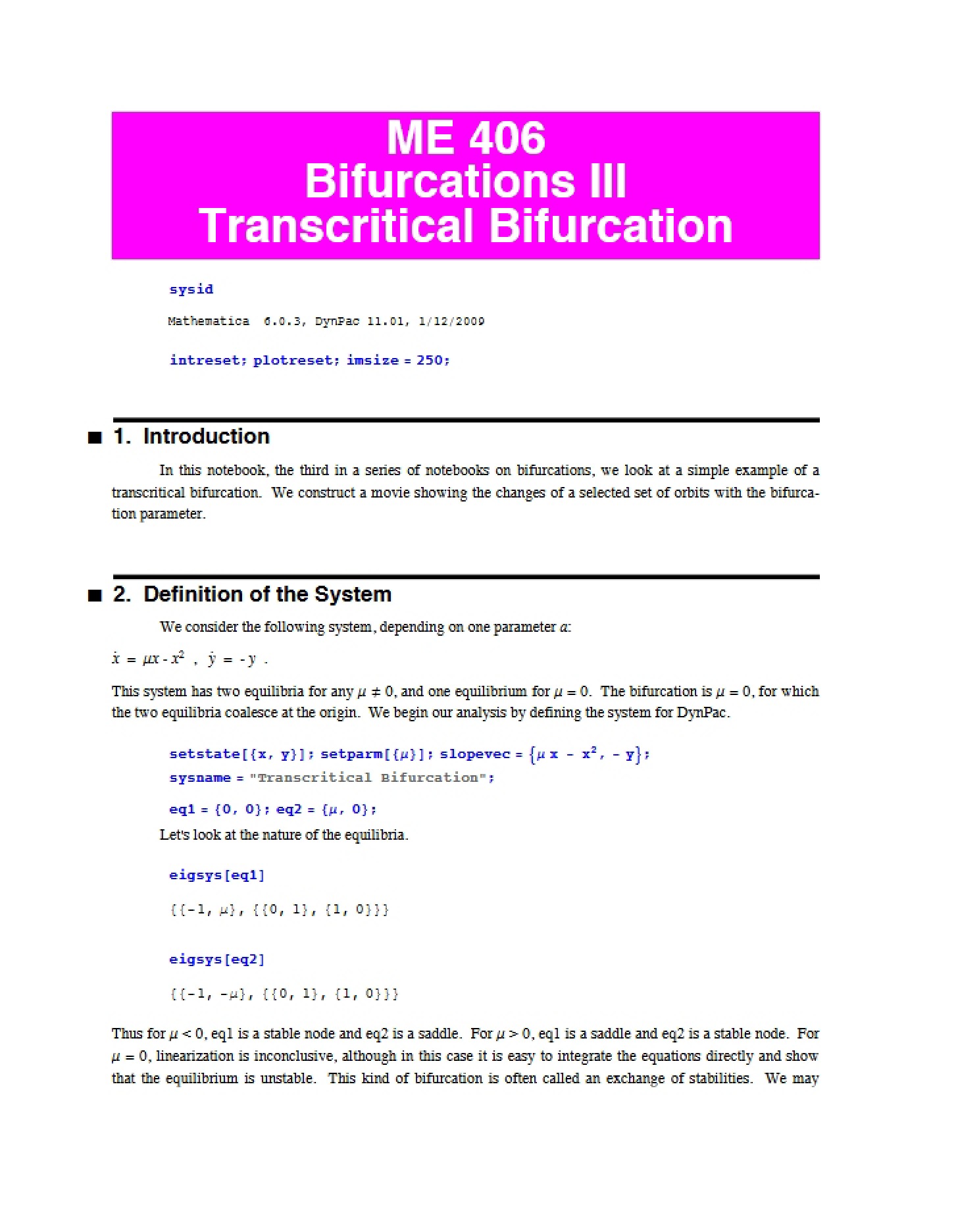 Transcritical Bifurcation (Part III)