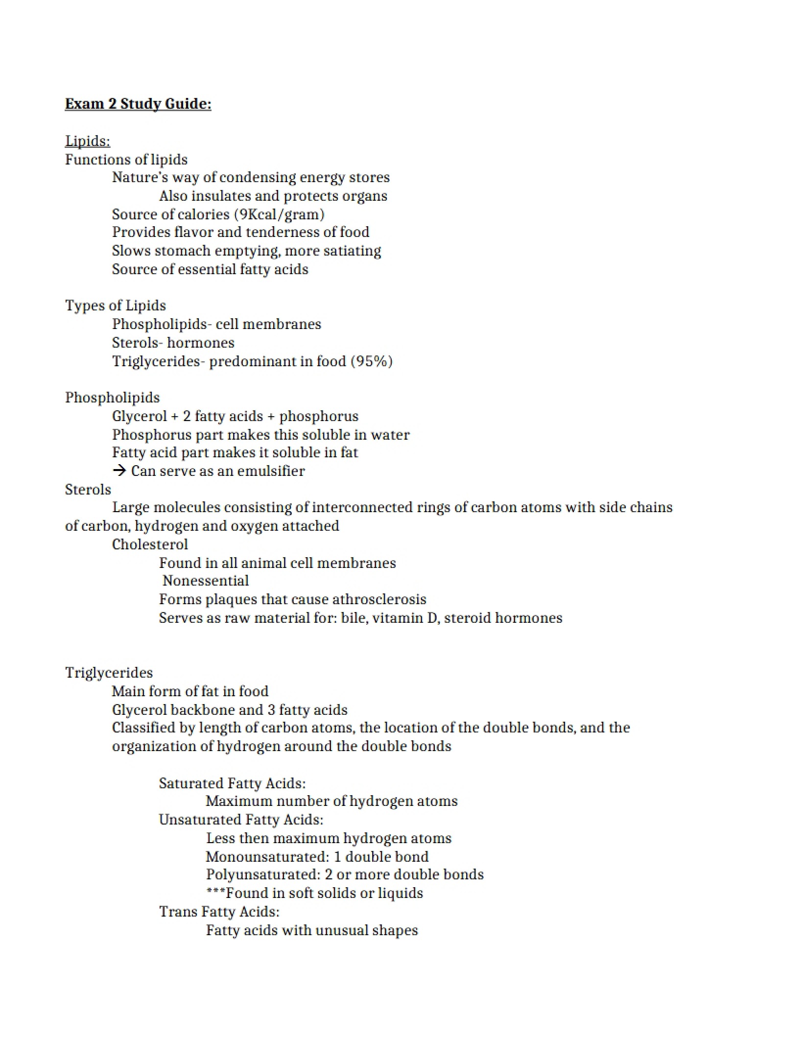 Study Aid for Exam 2