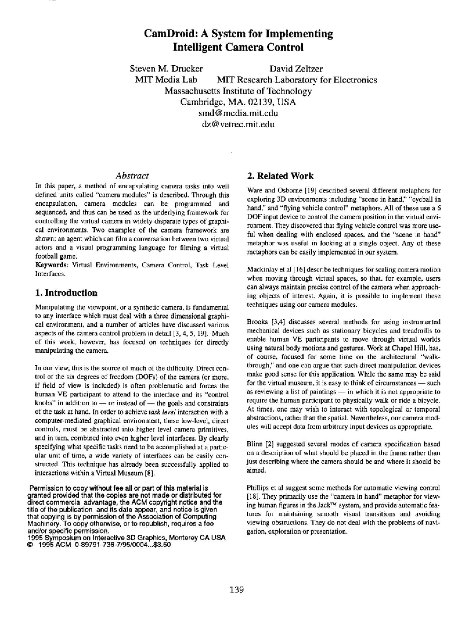 Intelligent Camera Control Implementation System