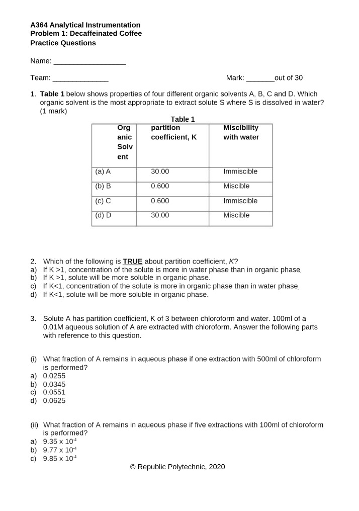 Practice Questions for A364 Analytical Instrumentation