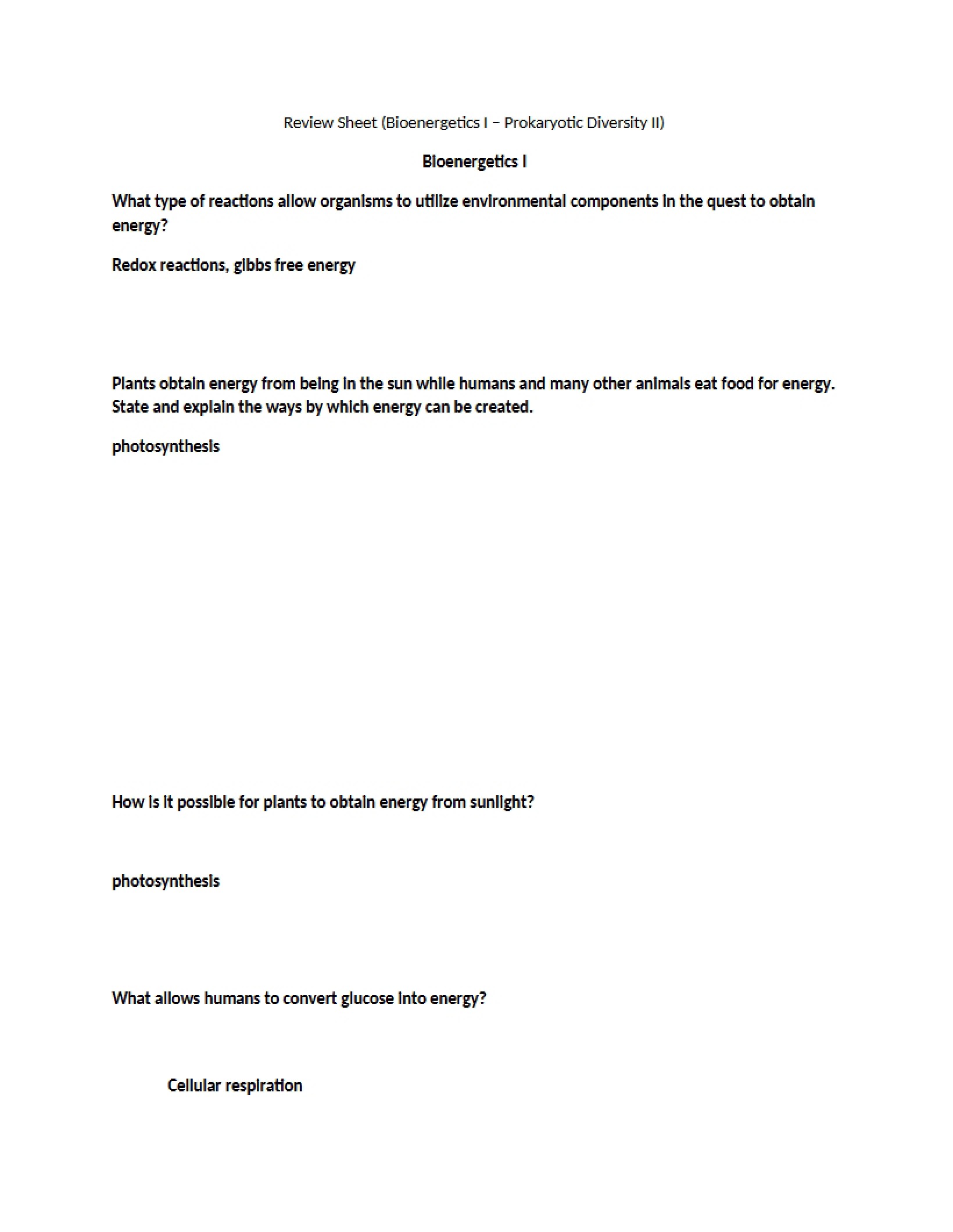 Organismal Biology Study Guide