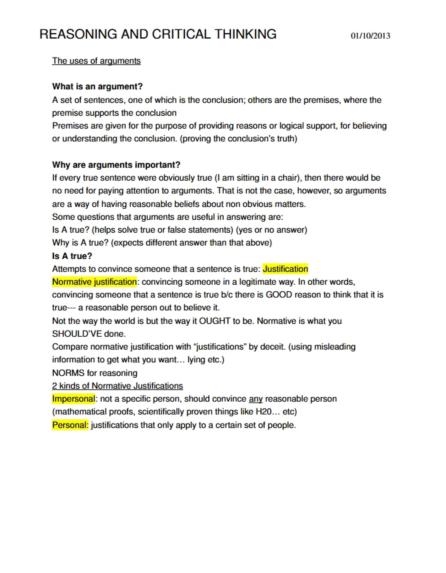 Course Reasoning & Critical Thinking