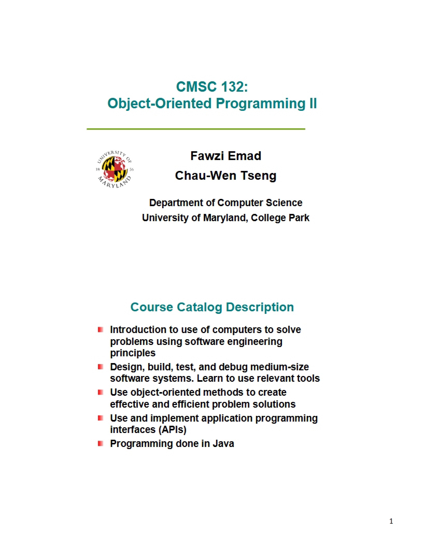 Object-Oriented Programming II Course Description