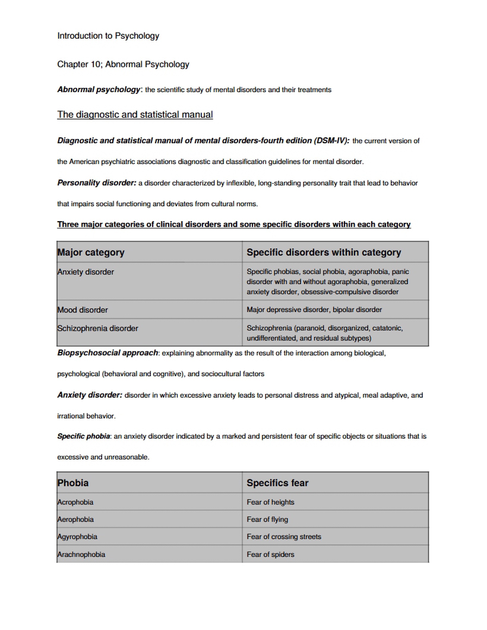 Abnormal Psychology (Chapter 10)