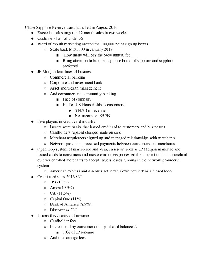 Chase Case Study Notes