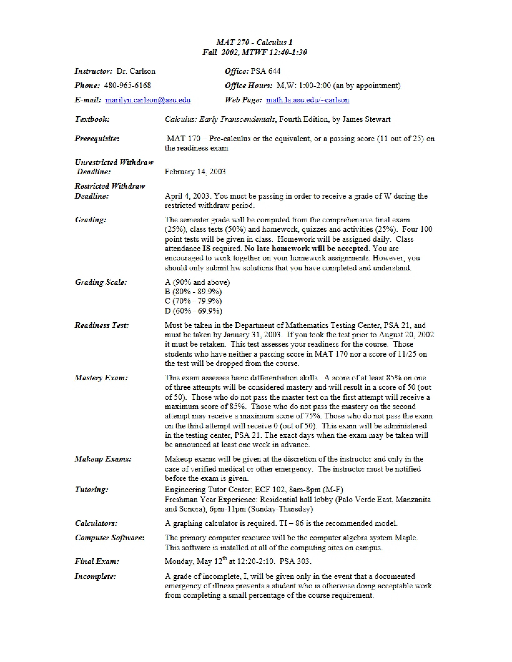 Course Outline Analytic Geometry I